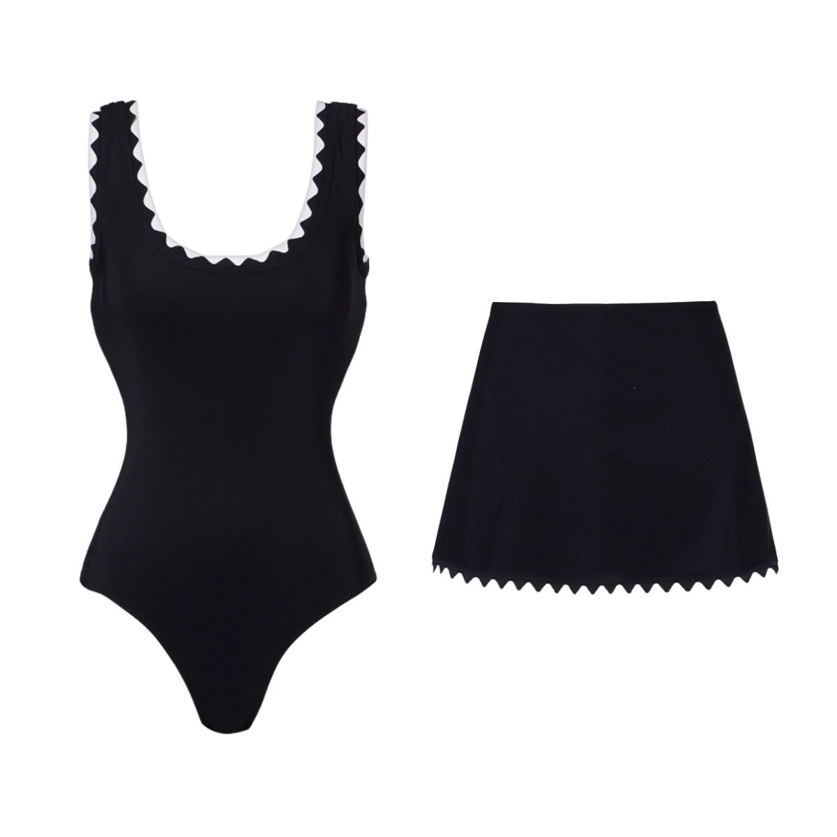 Black and White Simple Elegant One-Piece Swimwear Set for Women