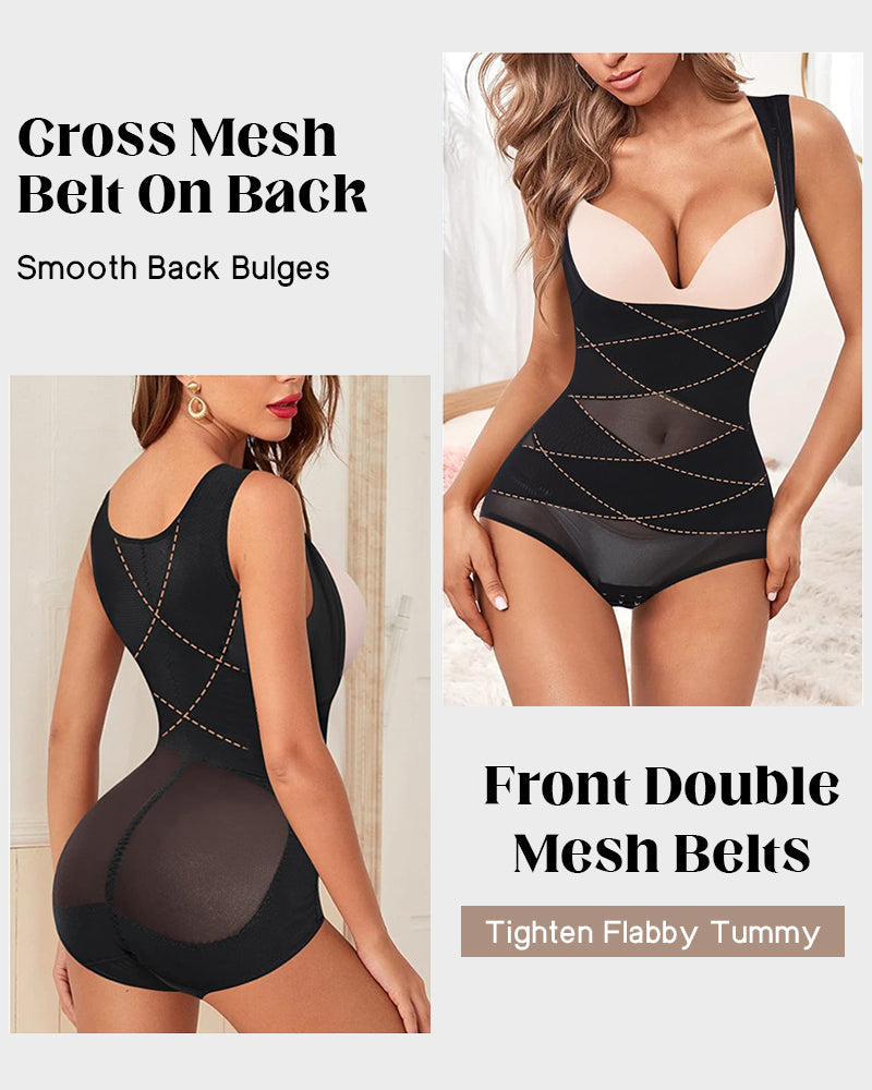 Open Bust Cross Compression Body Shaper-3