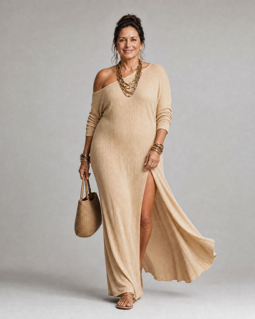 Asterelle | One Shoulder Side Slit Flowing Midi Dress-7
