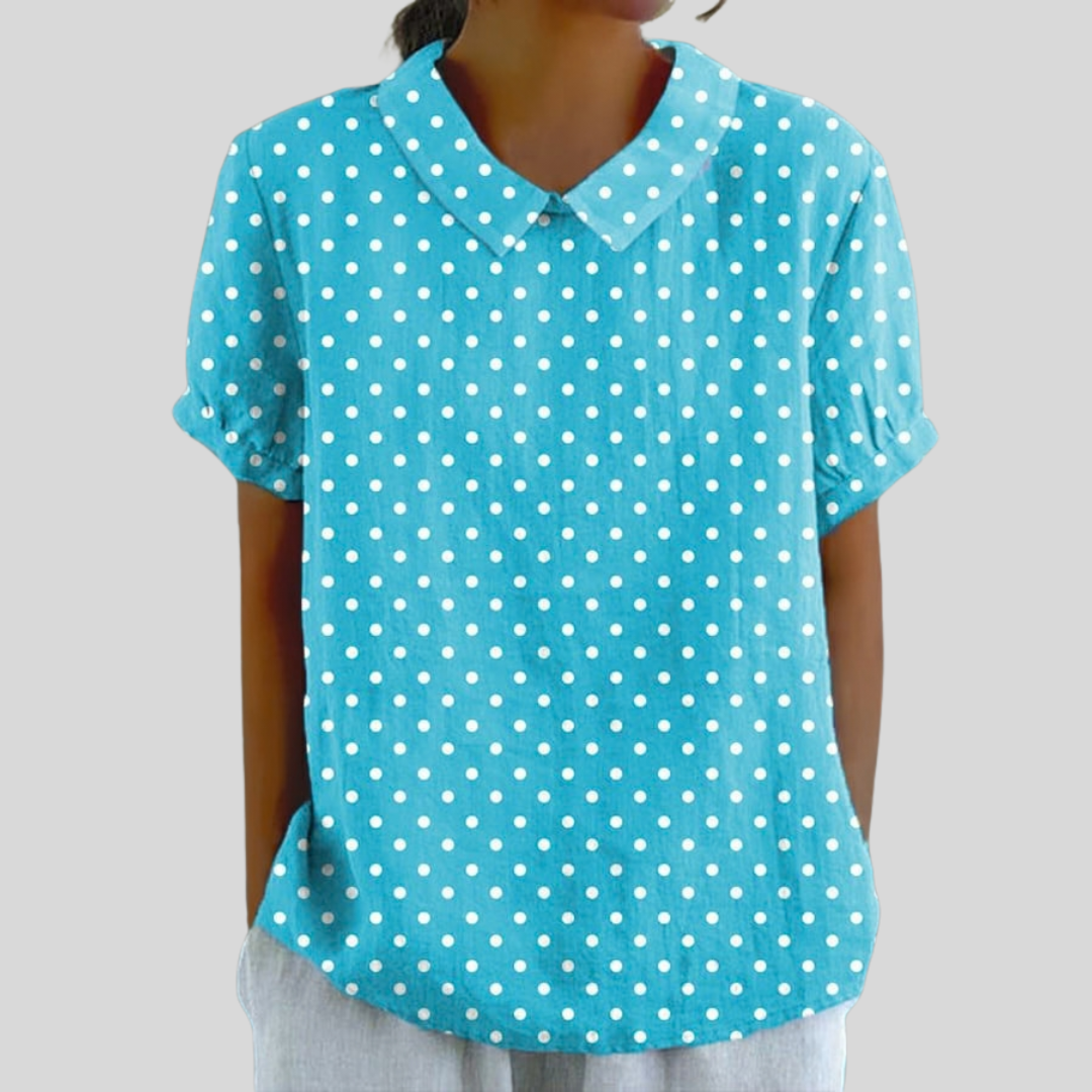 Hilda | Turquoise Polka Dot Blouse-1