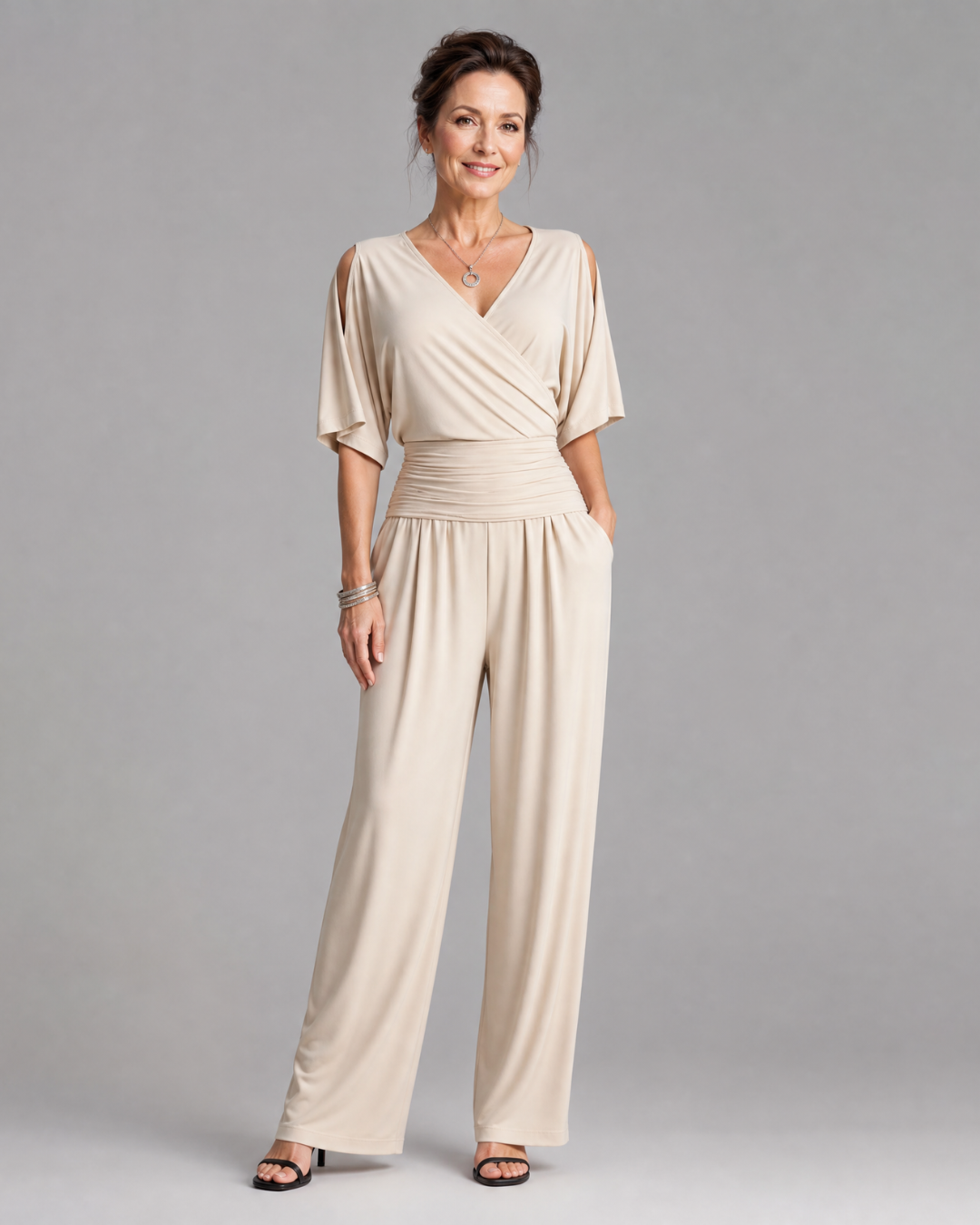 Nyxara | Cold Shoulder Wrap Waist Relaxed Jumpsuit-7