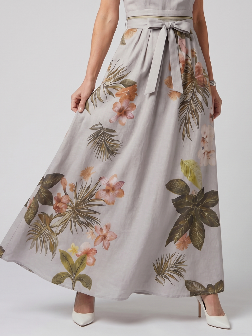 Meadow | Draped Halter Botanical Panel Maxi Dress-6