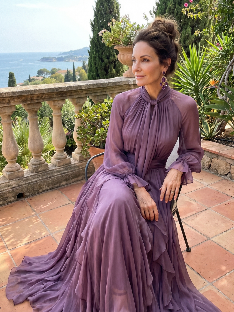Demetria | Tie Neck Ruffle Tiered Maxi Dress-7