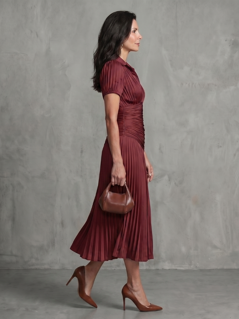 Theodora | Pleated Waistline Stripe Midi Dress-6