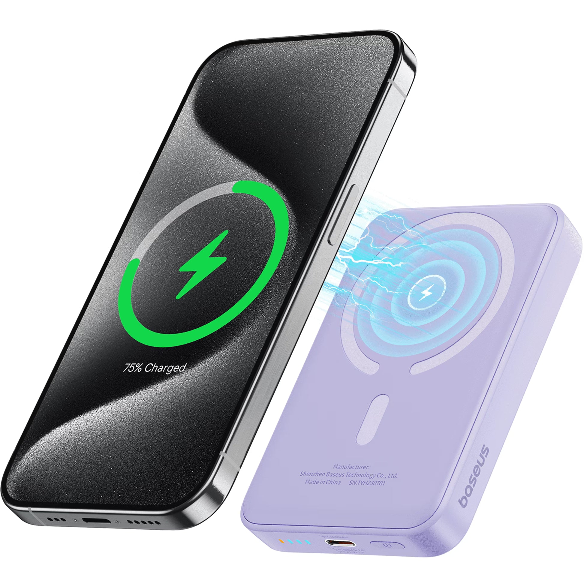 Baseus Magnetic 5000mAh Power Bank, Wireless Portable Charger for iPhone 17/16/15/14, Fast Charging Battery Pack, Purple-3