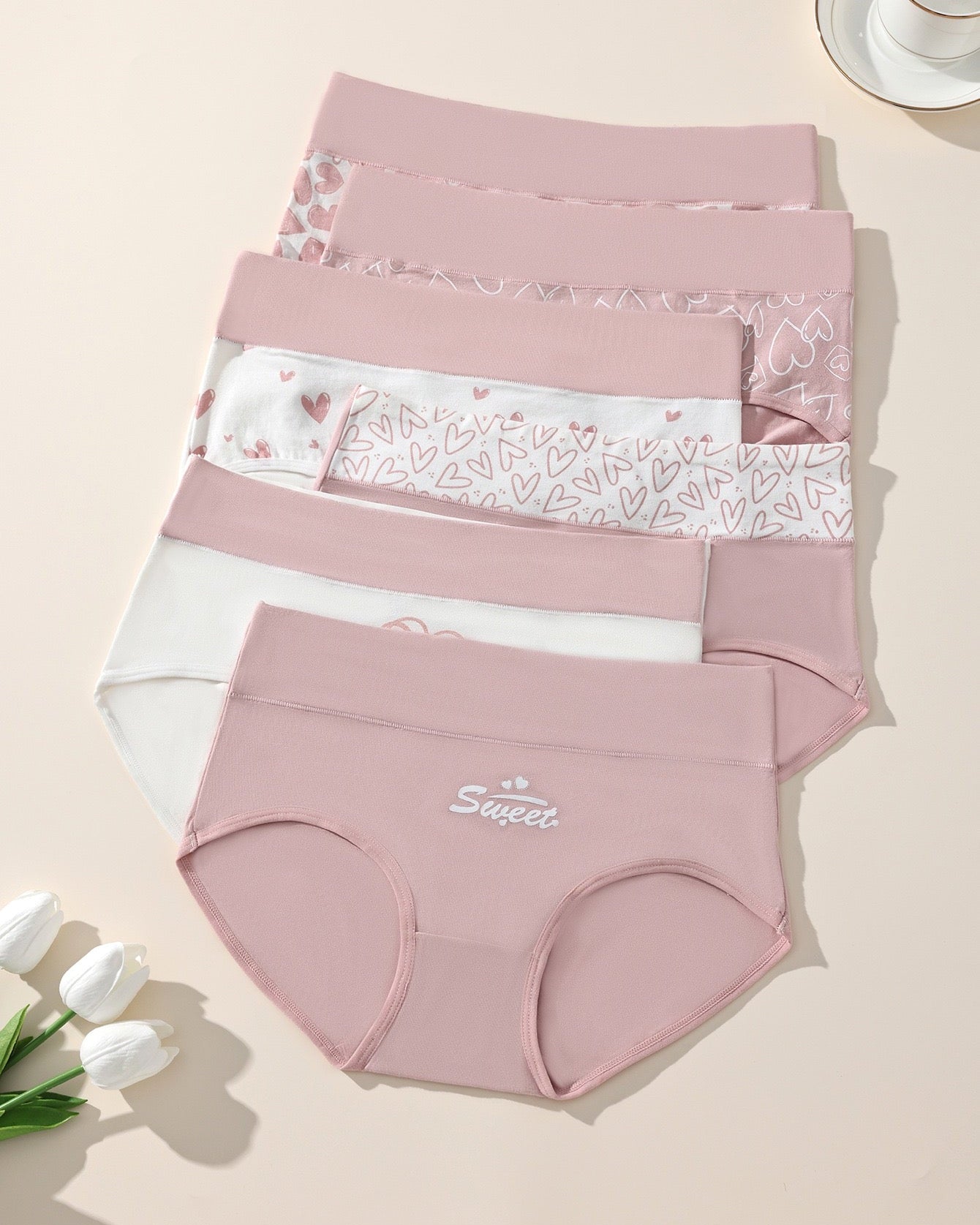 Cute Love Print Soft Cotton Stretchy Women's Panties (6 Pack)-4