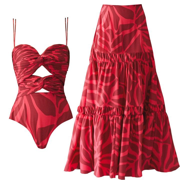 Printed Cut-out Sleeveless One-piece Swimwear for Beach Vacation-4