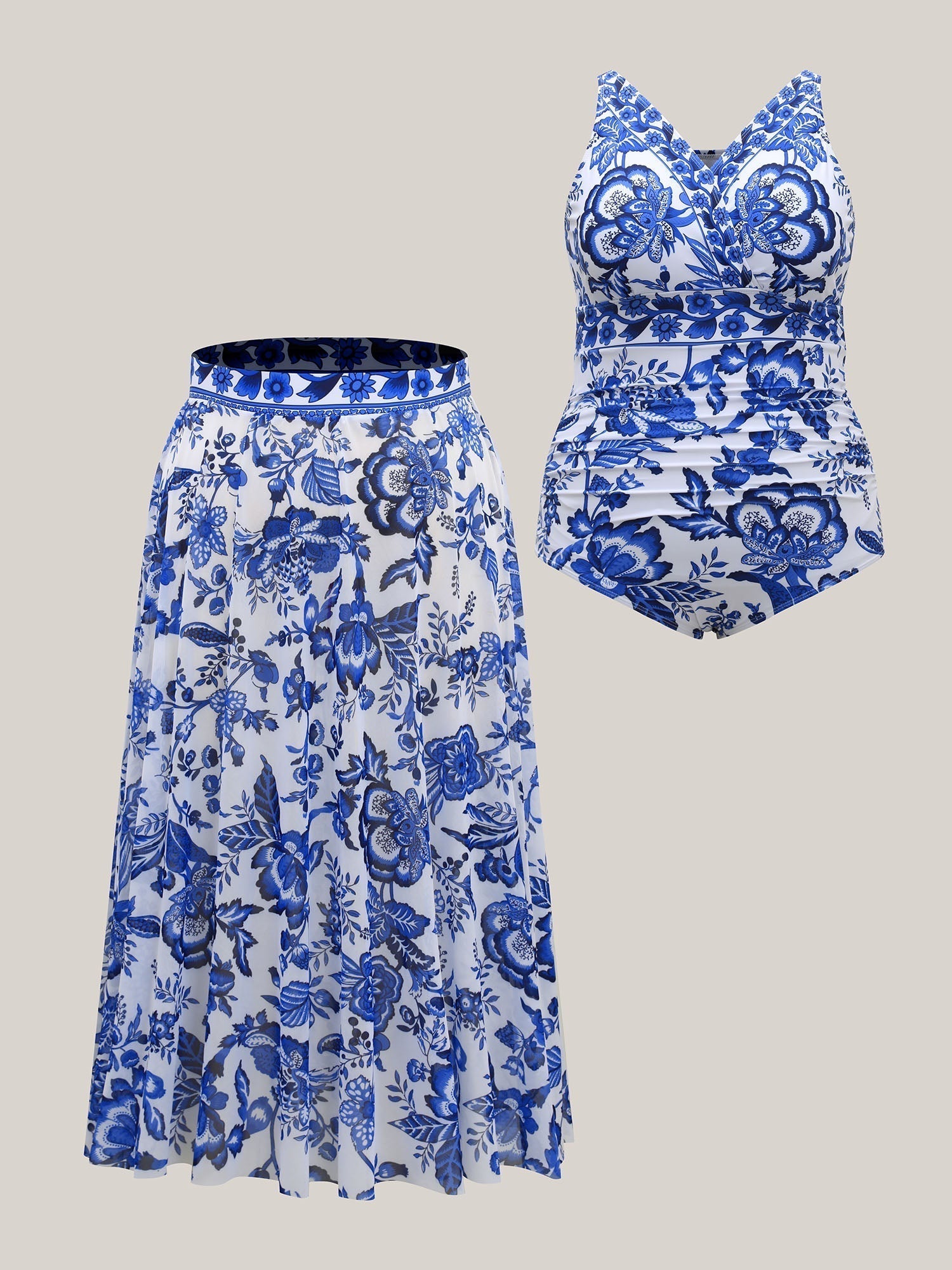 Two-Piece Floral Print Ruched Mesh Swimsuit-6