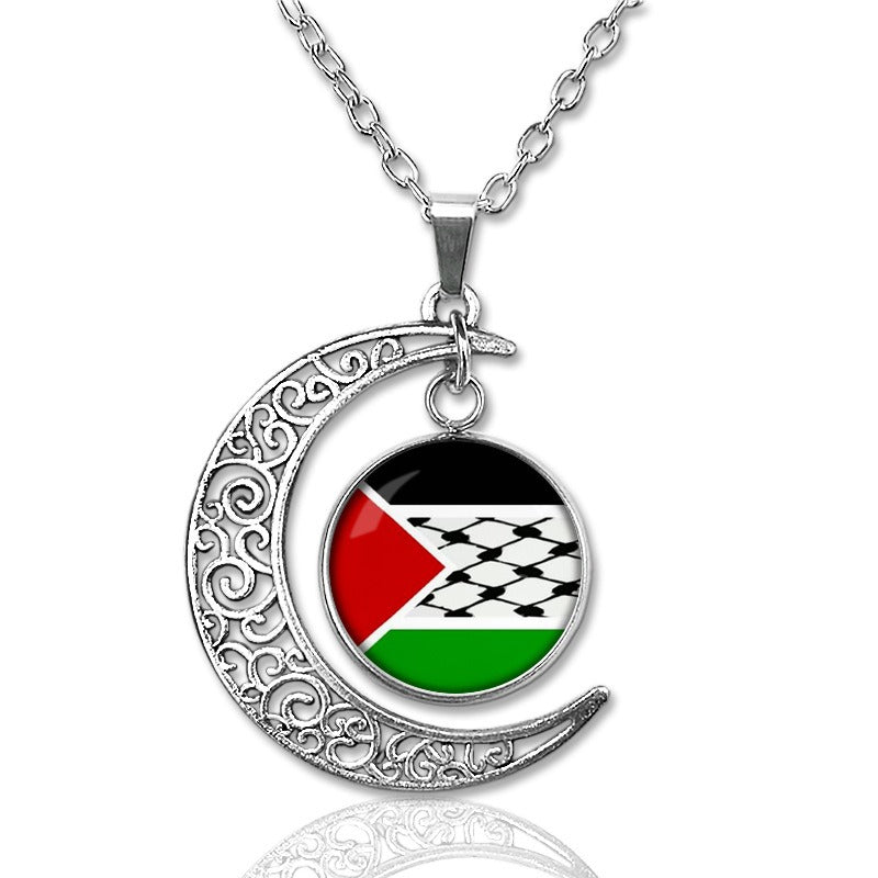 Palestine Time Gem Necklace Hollow Moon Pendant Retro Sweater Chain Accessories-1