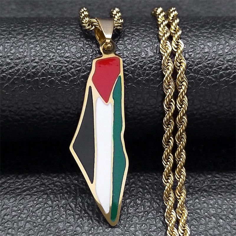 Israel and Palestine Map Pendant Necklace Stainless Steel Fashion Personality Pendant
