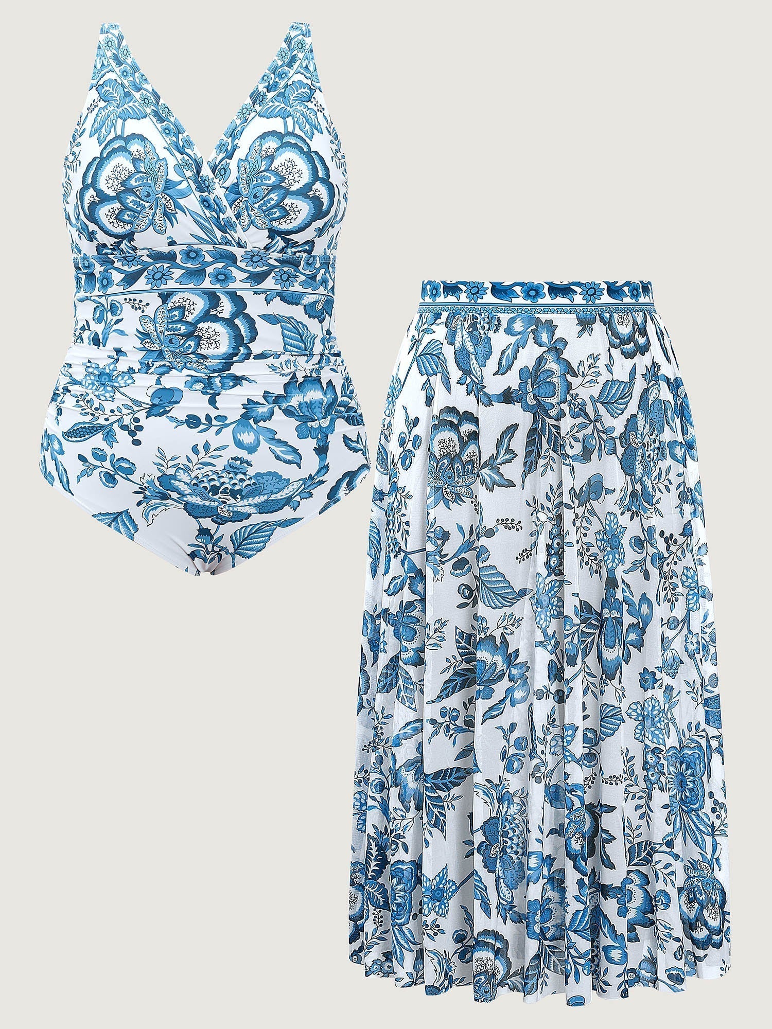 Two-Piece Floral Print Ruched Mesh Swimsuit-30