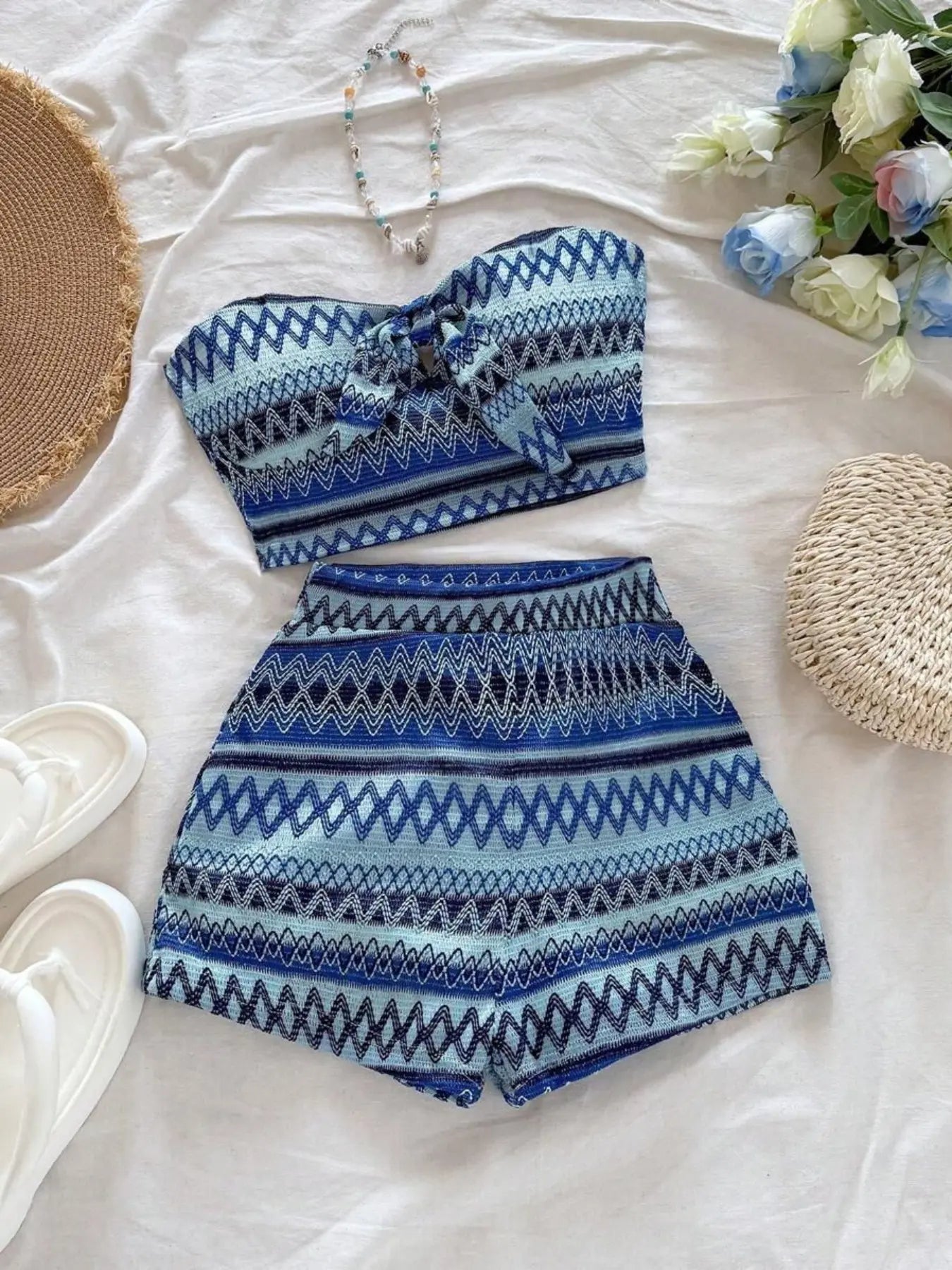 Women's Striped Crop Tube Top & High-Waist Shorts Set – Casual Boho Two-Piece Summer Outfit-6