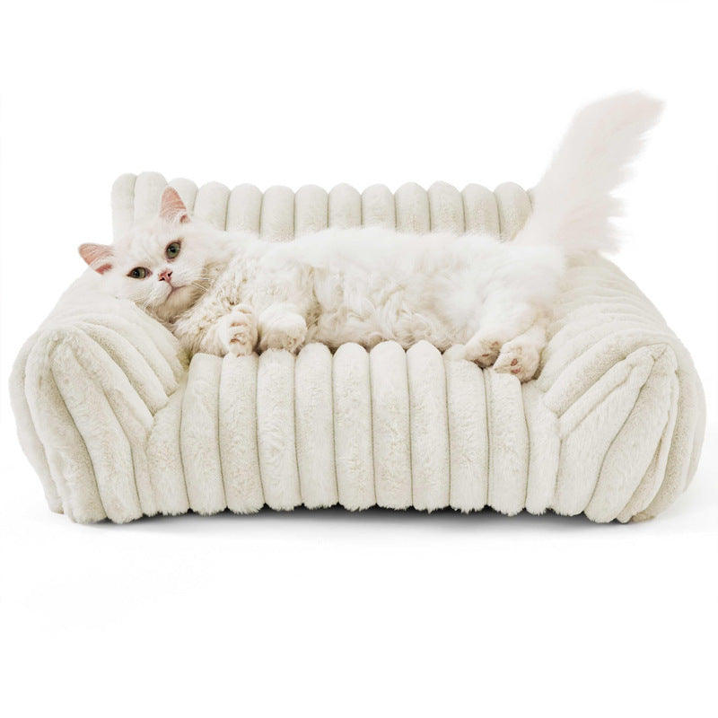 Pet Sofa with Removable Washable Cover, All-Season Pet Mattress with Rabbit Fur Plush Dog Bed-6