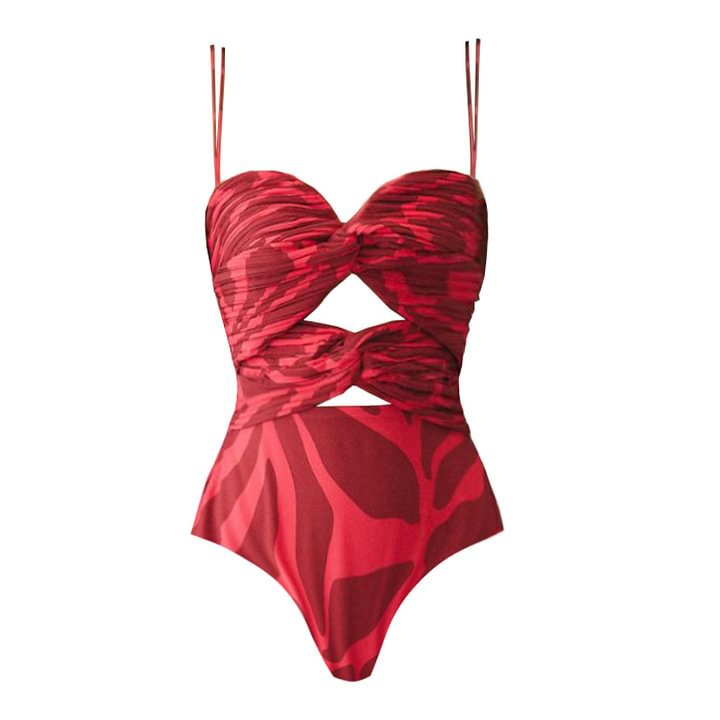 Printed Cut-out Sleeveless One-piece Swimwear for Beach Vacation-5