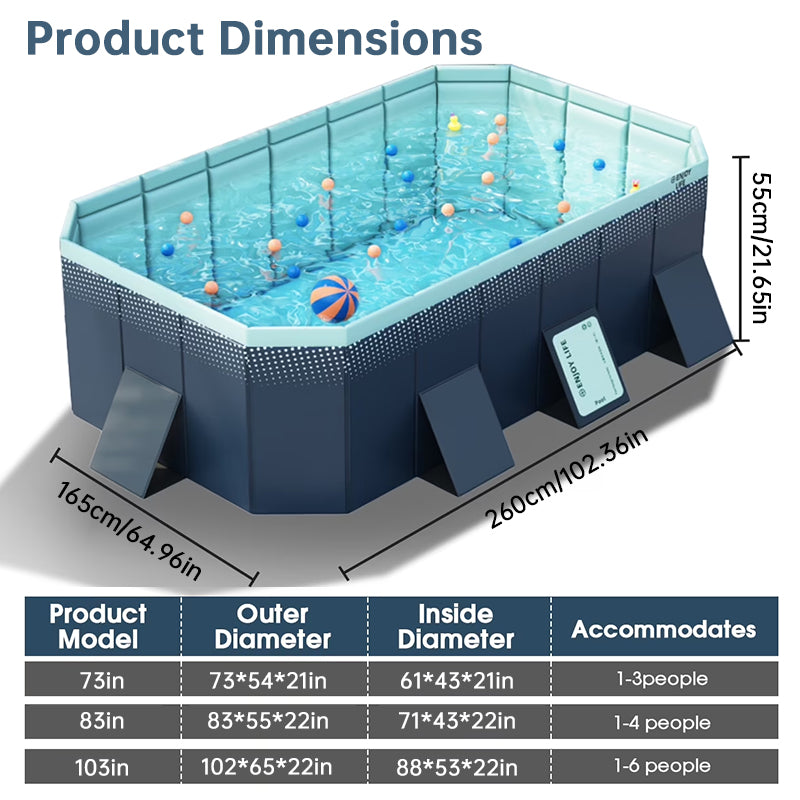 Large Foldable Rectangular Family Swimming Pool, Non-Inflatable Above Ground Pool, Easy Setup Outdoor Pool for Adults and Kids-1