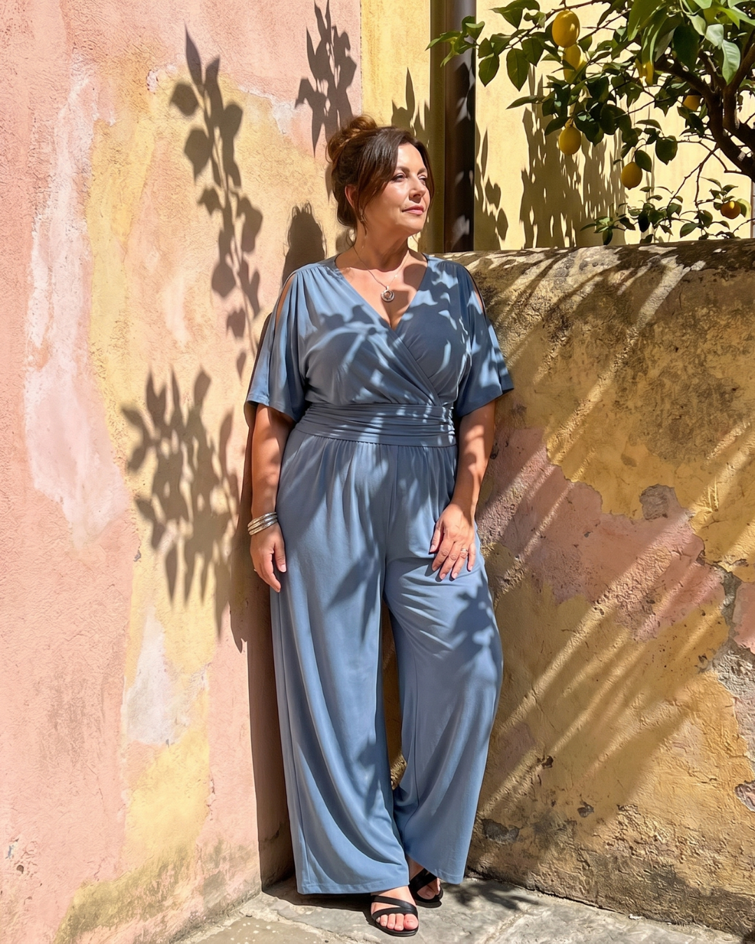 Nyxara | Cold Shoulder Wrap Waist Relaxed Jumpsuit-8