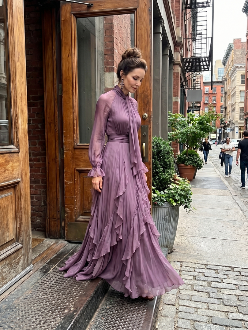 Demetria | Tie Neck Ruffle Tiered Maxi Dress-8