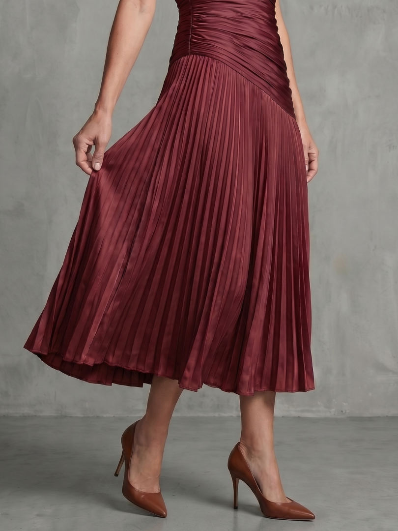 Theodora | Pleated Waistline Stripe Midi Dress-7