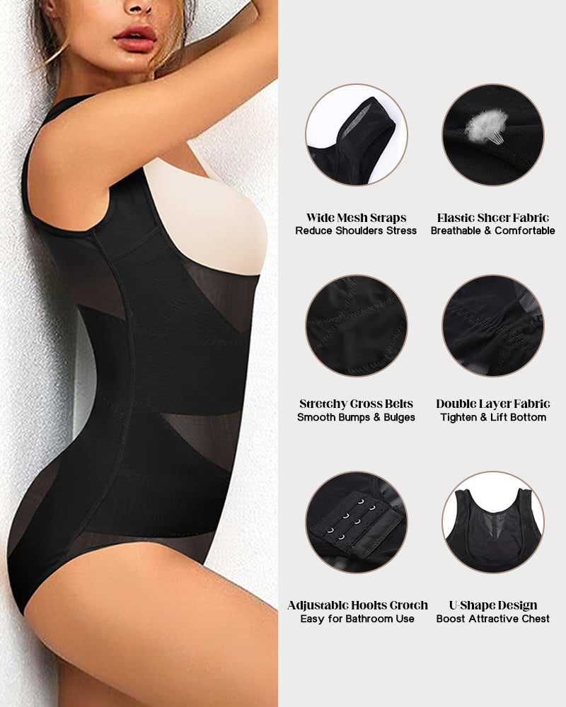 Open Bust Cross Compression Body Shaper-4