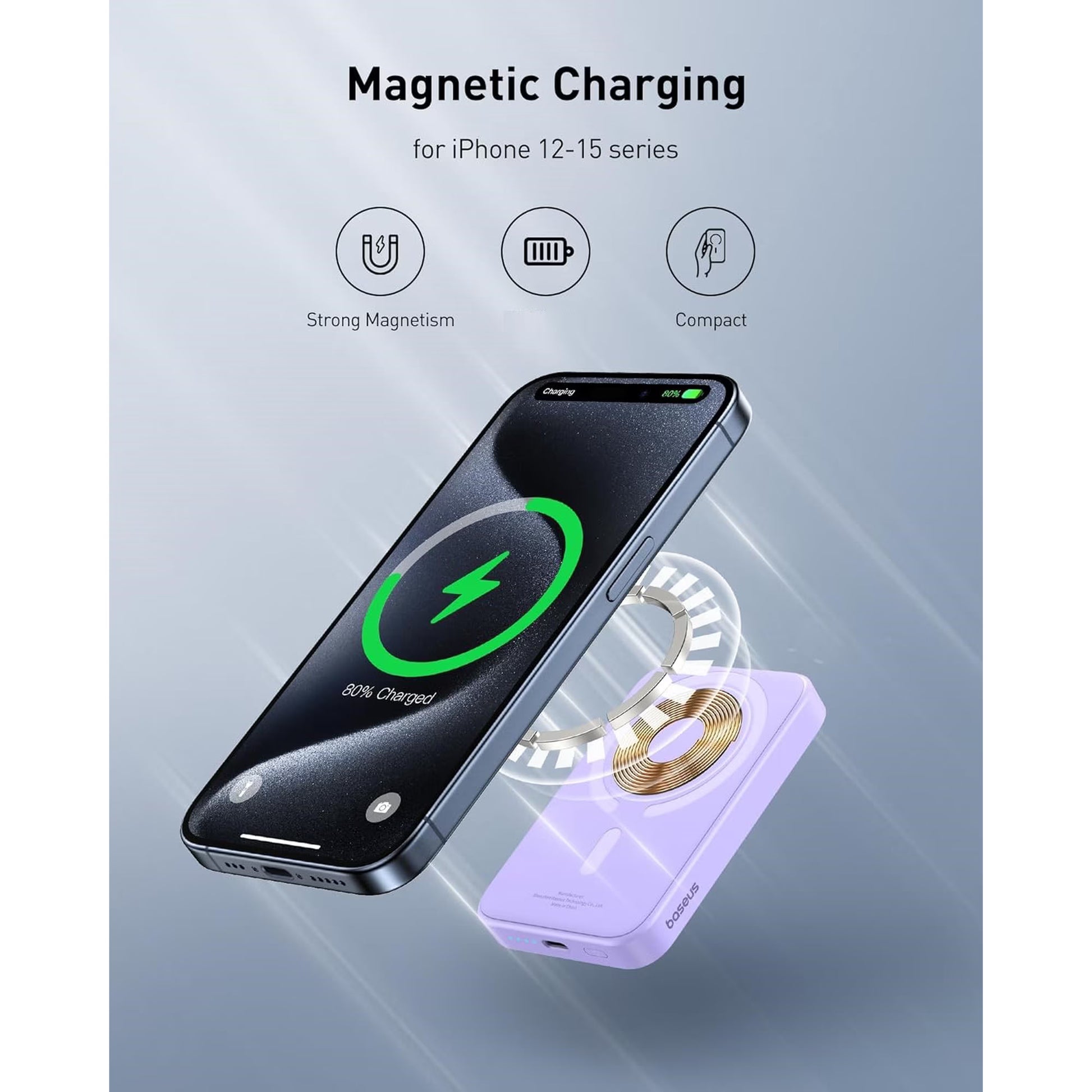 Baseus Magnetic 5000mAh Power Bank, Wireless Portable Charger for iPhone 17/16/15/14, Fast Charging Battery Pack, Purple-4