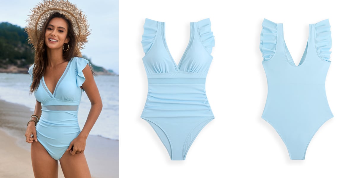 Mesh Patchwork Solid Color One Piece Swimsuit-12