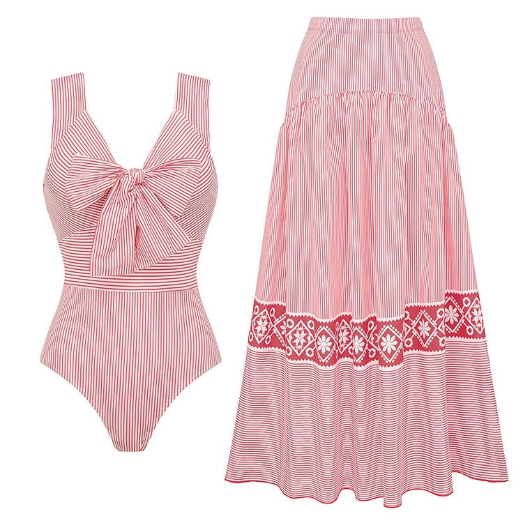 strapless 3D floral striped one-piece swimsuit set for women, hot cross-border trend-9