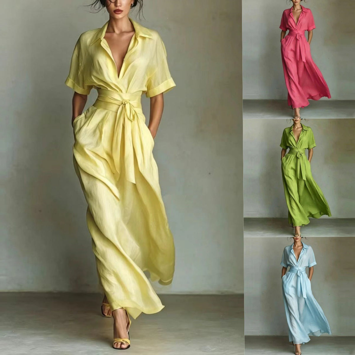 Solid color waist slimming dress-1