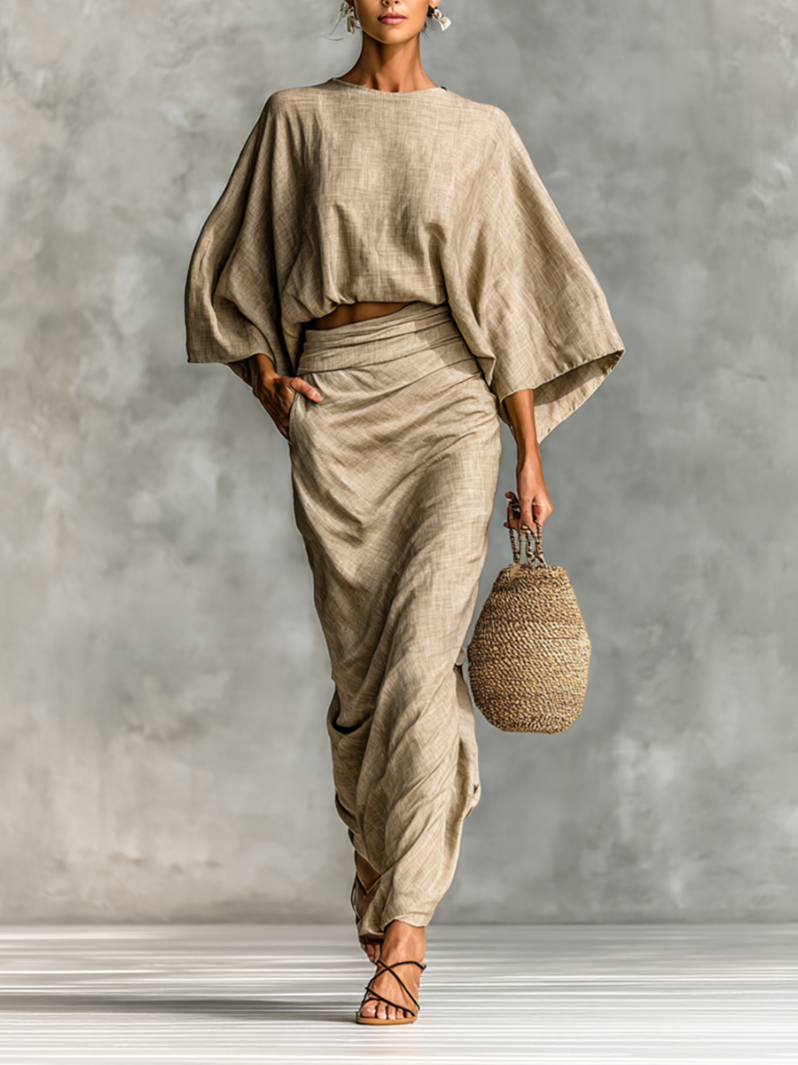 Selene | Soft Batwing Top and Maxi Skirt Two-Piece Set-1