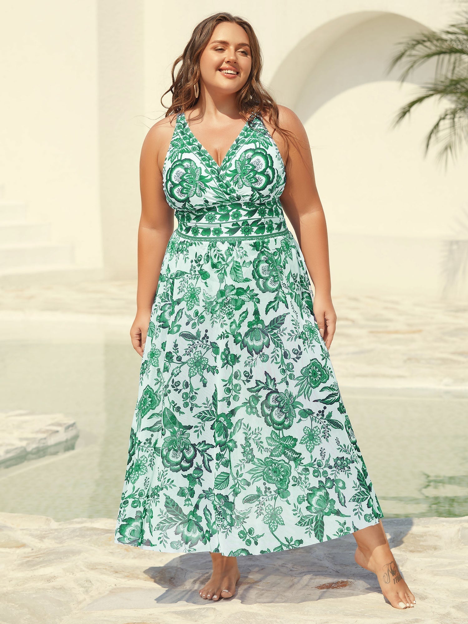 Two-Piece Floral Print Ruched Mesh Swimsuit-46