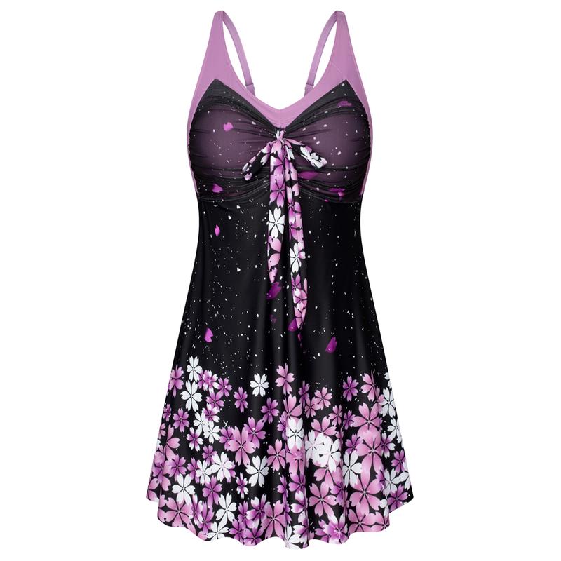 Women's Two Piece Swim Dress Plus Size Tummy Control Tankinis Swimdress Floral Printed Swimwear Swimsuits with Boyshort-16