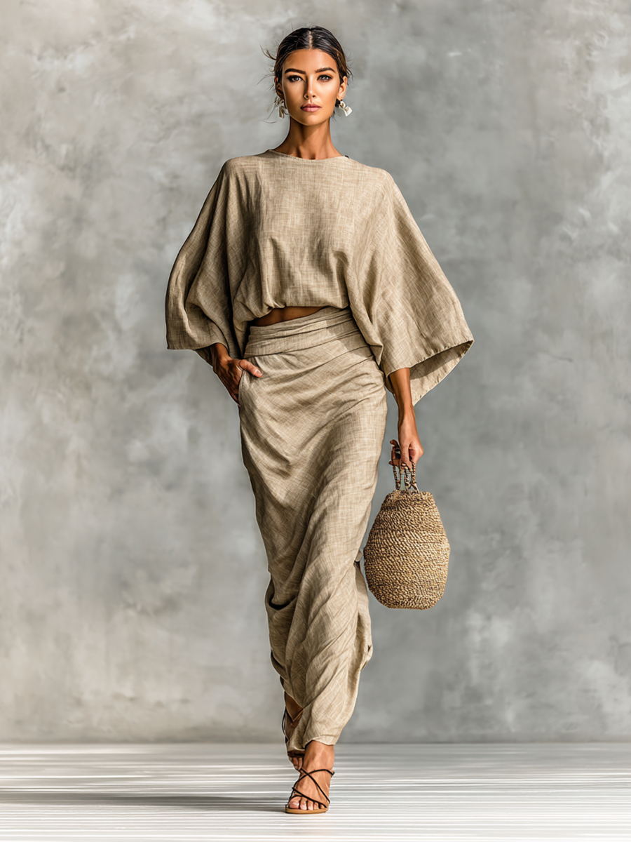 Selene | Soft Batwing Top and Maxi Skirt Two-Piece Set-4