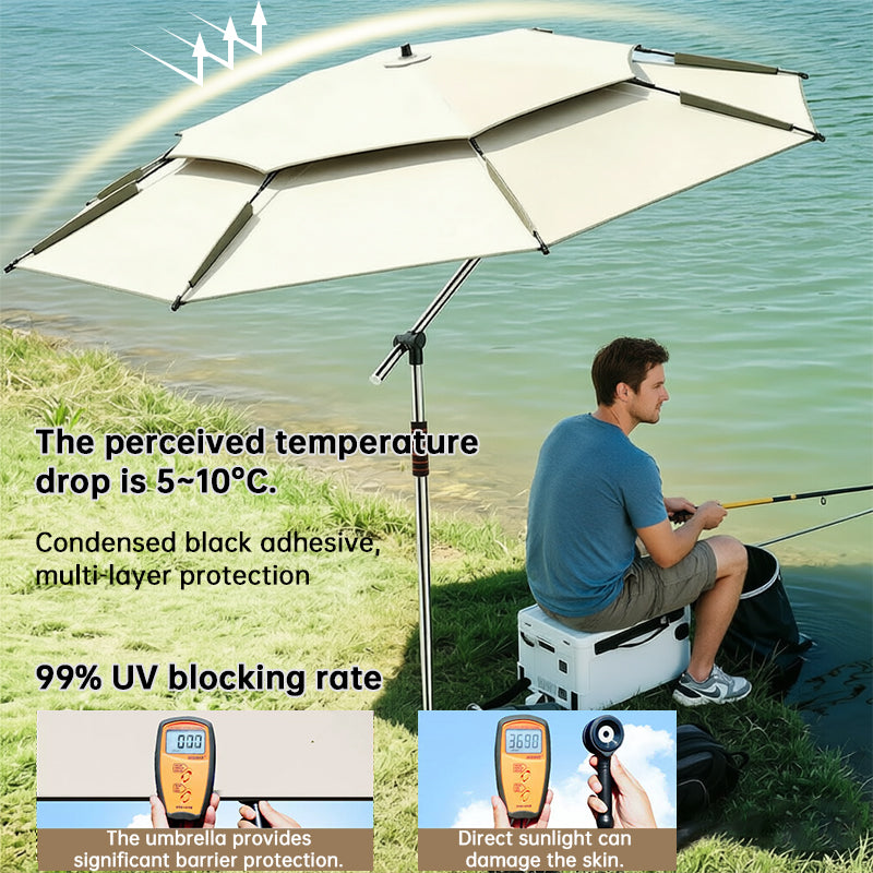 2.0-2.6m Octagonal Fishing Umbrella Portable Beach Sun Shade Camping Parasol UV Waterproof with Carry Bag-10