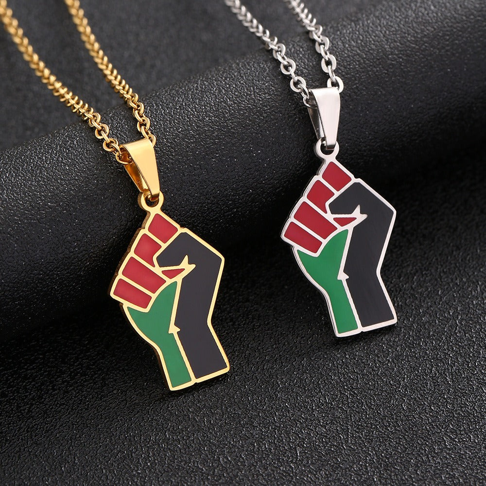 African Fist Symbol Pendant Necklace for Men and Women Geometric Titanium Steel Couple Necklace Fashion Jewelry-4