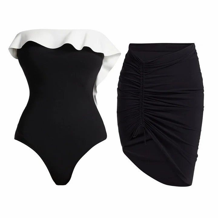 Black and White Swimwear Set for Women, Beach Vacation Outfit