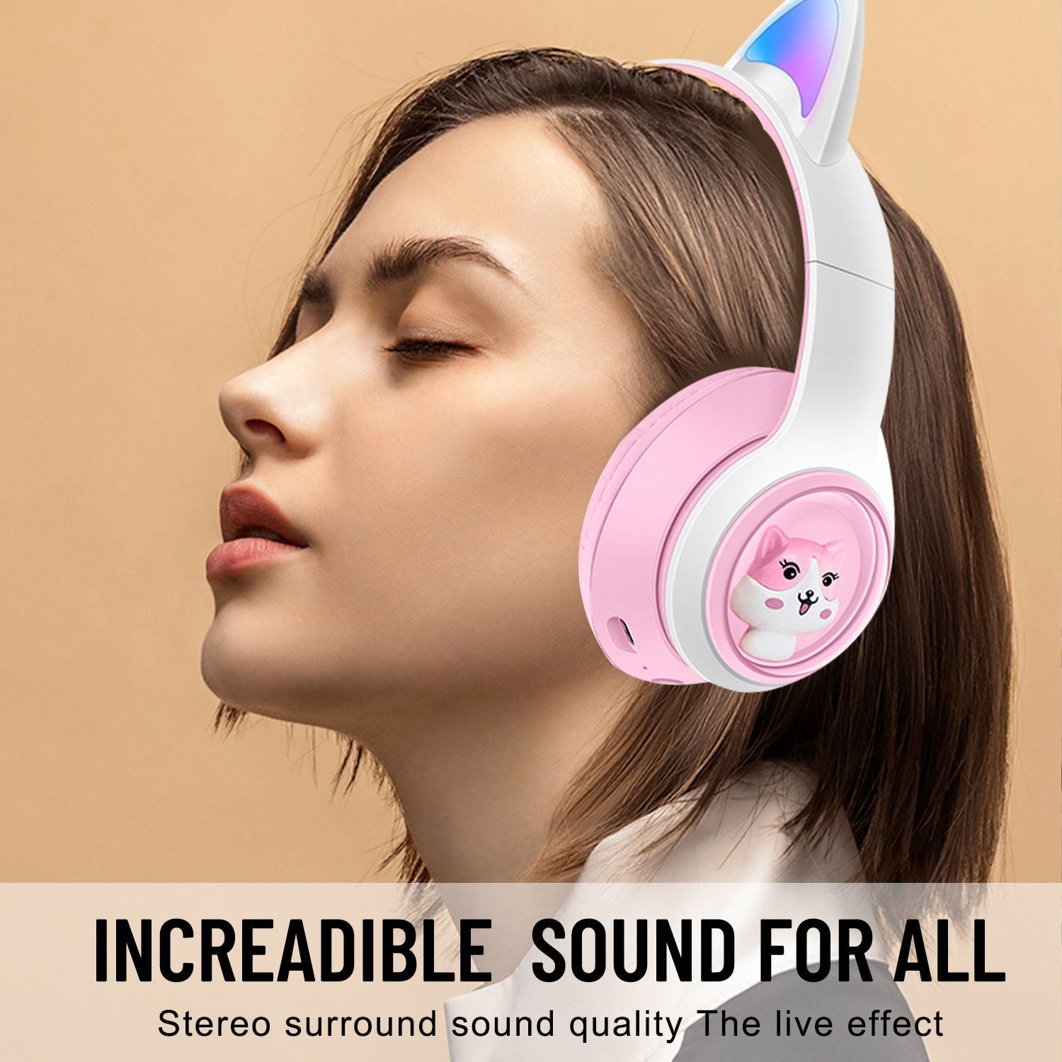 AKZ-07 Luminous Cat's ears (Steamed cat-ear shaped bread) Headworn Bluetooth Headset Subwoofer Video Game Wireless Headset-2