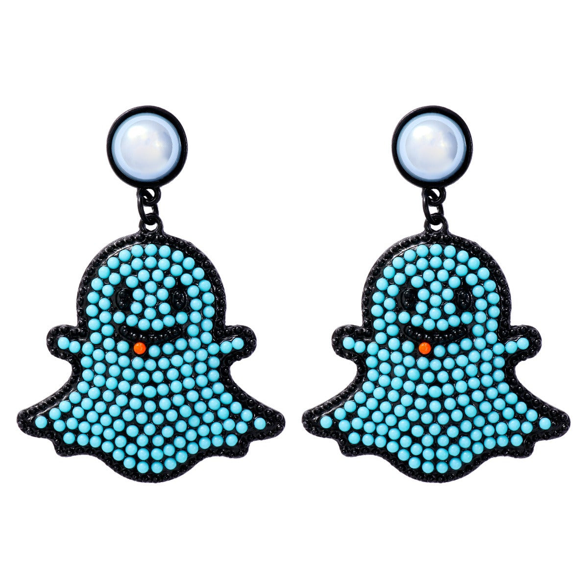 Cartoon funny and cute little ghost pearl ghost face earrings Halloween ghost earrings-4