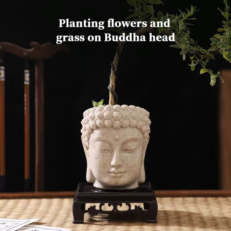 Buddha Head Flower Pot, Small Resin Succulent Planter, Garden Pot Home Office Desk Decoration-5