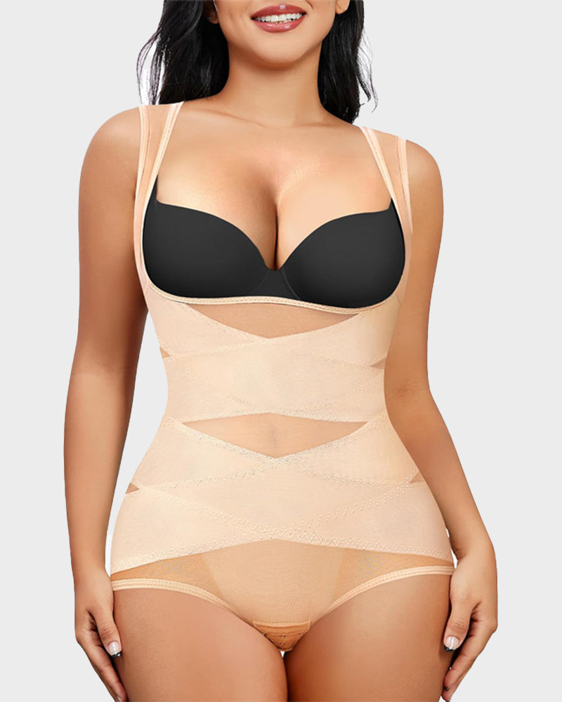 Open Bust Cross Compression Body Shaper-12