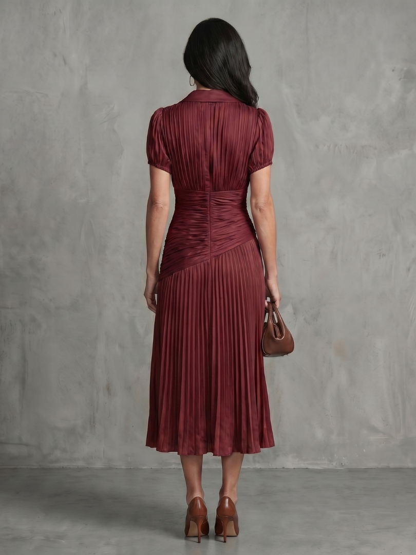Theodora | Pleated Waistline Stripe Midi Dress-8