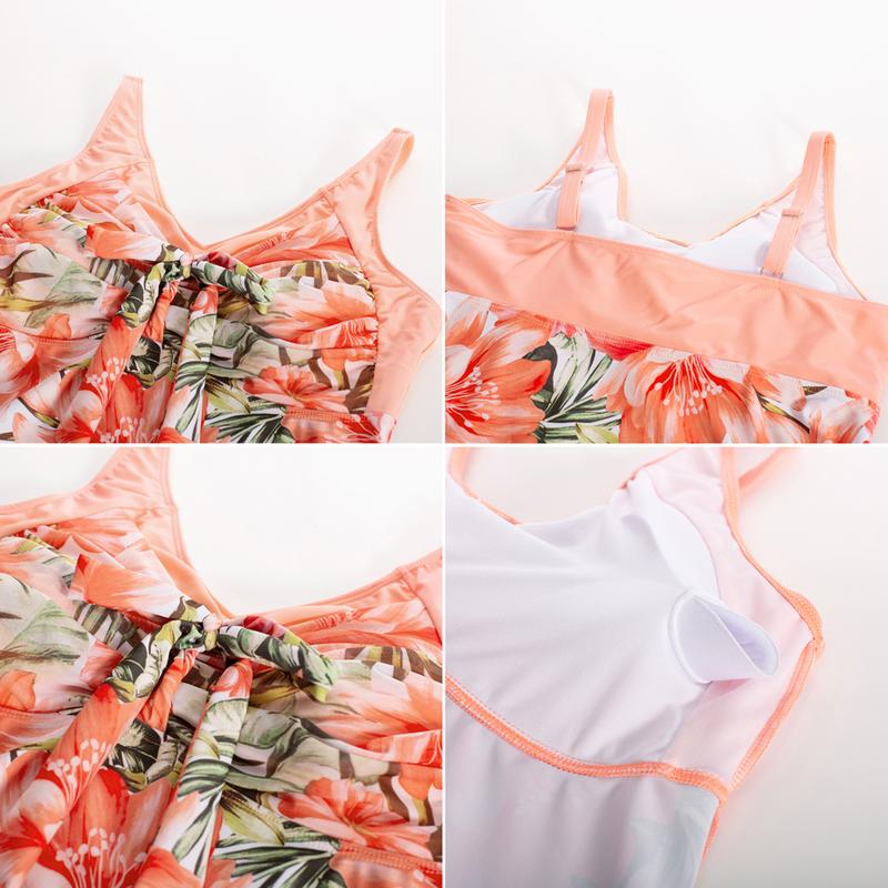 Women's Two Piece Swim Dress Plus Size Tummy Control Tankinis Swimdress Floral Printed Swimwear Swimsuits with Boyshort-10