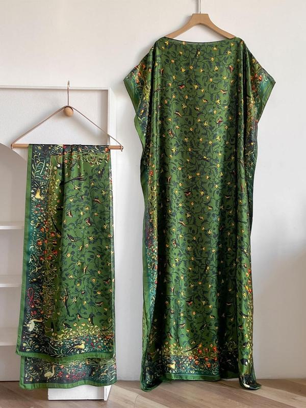 Women's Peacock Print Cape Shawl & Scarf Set – Elegant Beach Swim Cover-Up-17
