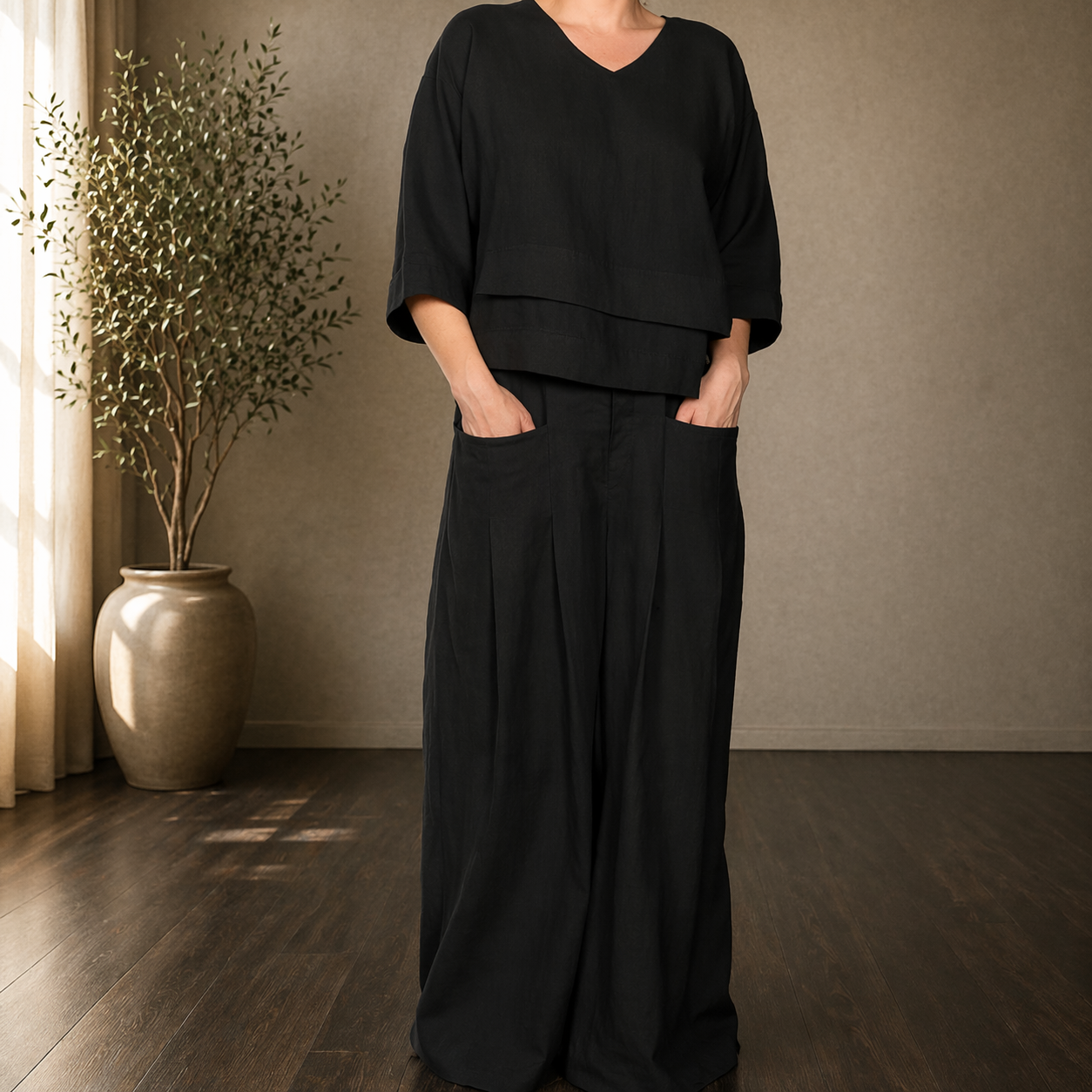 Clara | Wide Minimalist Two-Piece Set-5