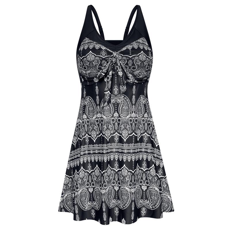 Women's Two Piece Swim Dress Plus Size Tummy Control Tankinis Swimdress Floral Printed Swimwear Swimsuits with Boyshort-17