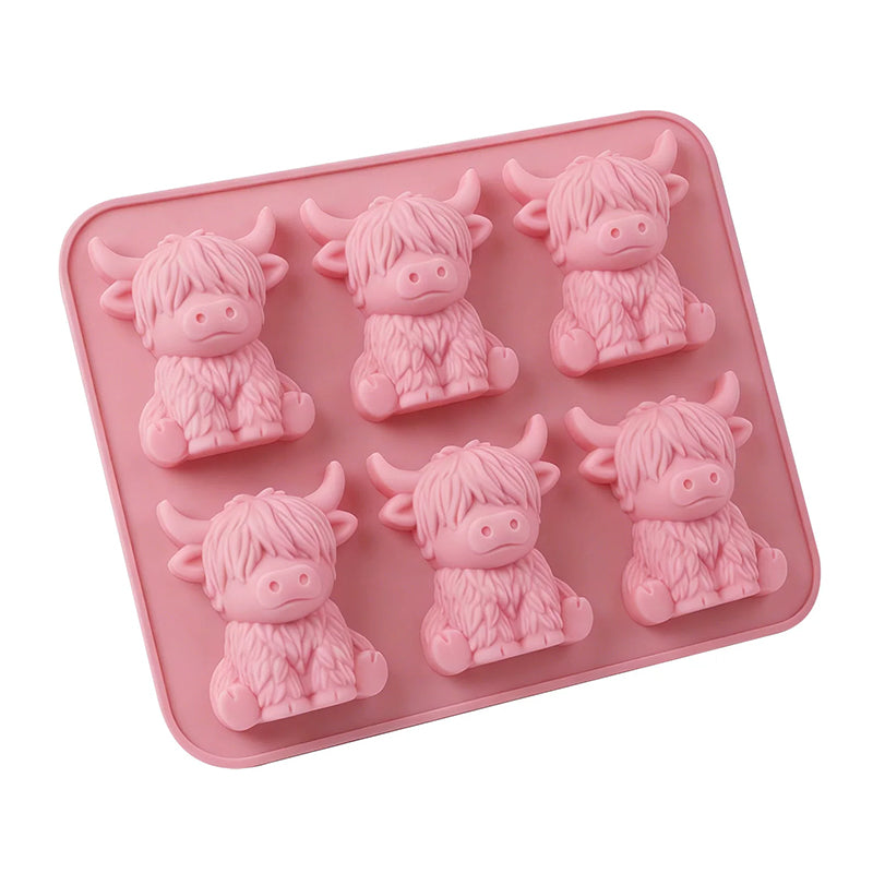 1-6 Cube Highland Cow 3D Silicone Mold Set for Fondant, Chocolate, Candy, Biscuit, Cake, Candle, Soap, and Craft Baking DIY-1