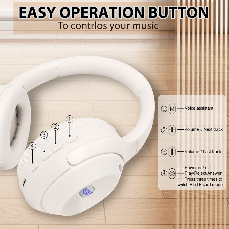 Wireless Bluetooth headset with battery display long battery life and foldable design-3