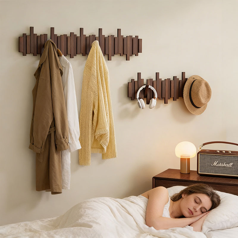 Solid Wood Hanger, Piano Key Wall Hook, Adhesive Back-of-Door Coat Hook, No Drill Entryway Organizer.-10