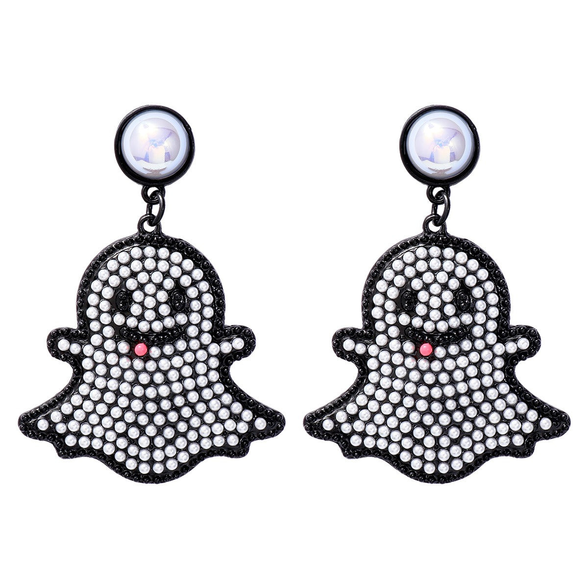 Cartoon funny and cute little ghost pearl ghost face earrings Halloween ghost earrings-2