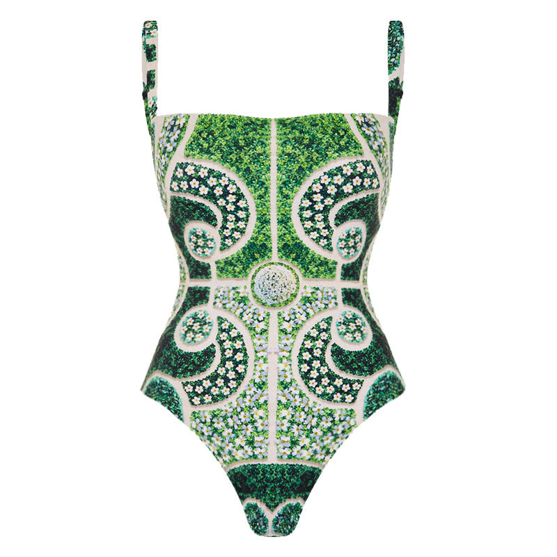 Printed Slim-Fitting One-Piece Swimsuit for Women with Skirt Design-4