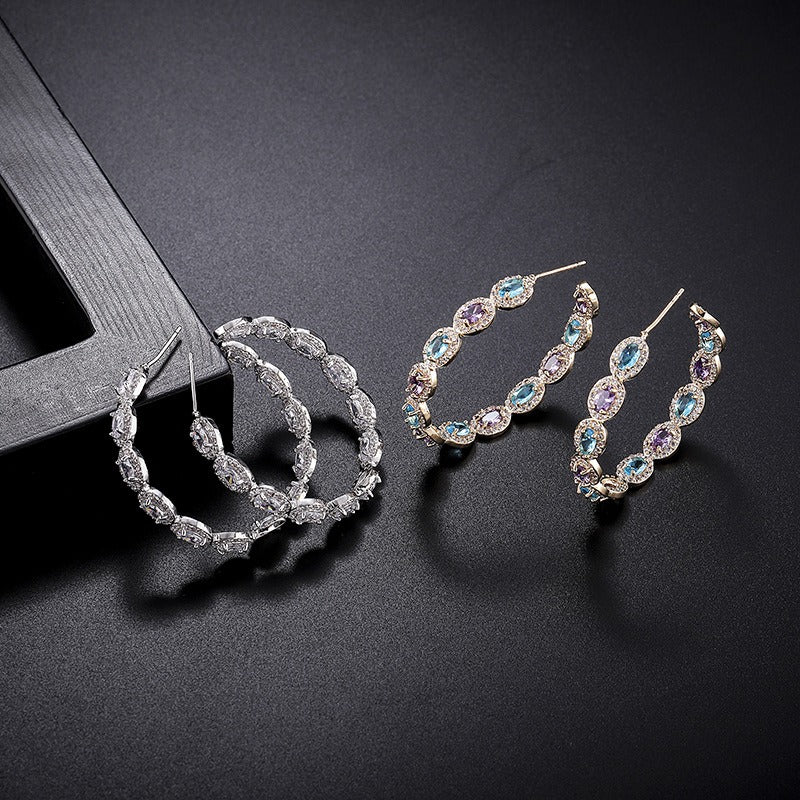 Exaggerated Zircon Stone Earrings for Women's C-shaped Dense Set Earrings with Micro Set Oval Zircon Stone Earrings for Women's-2