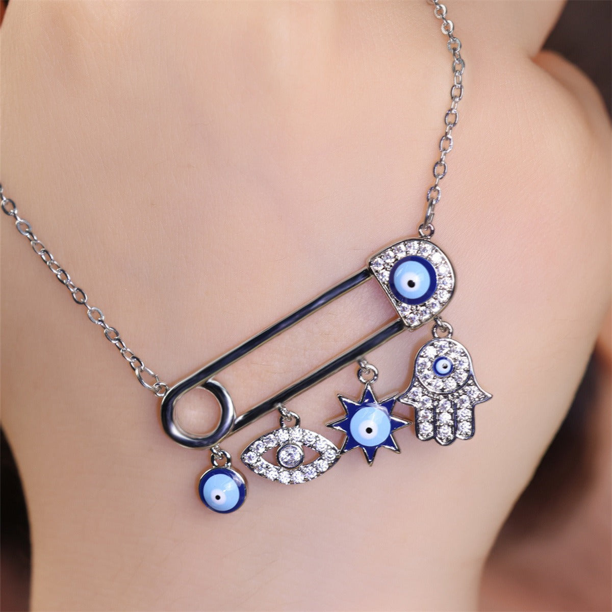 Devil's Eye Paper Clip Necklace, Minimalist, Extraordinary, Luxury, Elegant Necklace-5